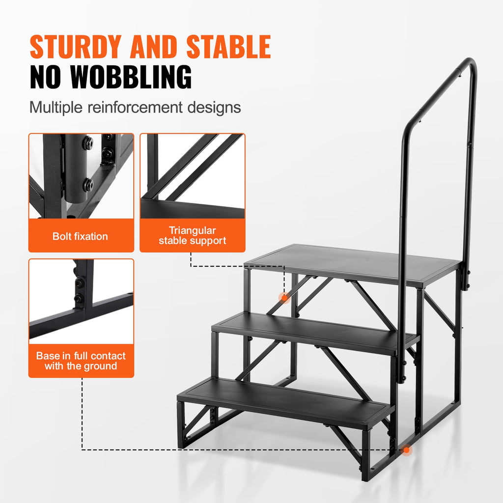 3-Step Thickened Carbon Steel, With Handrail, Non-Slip