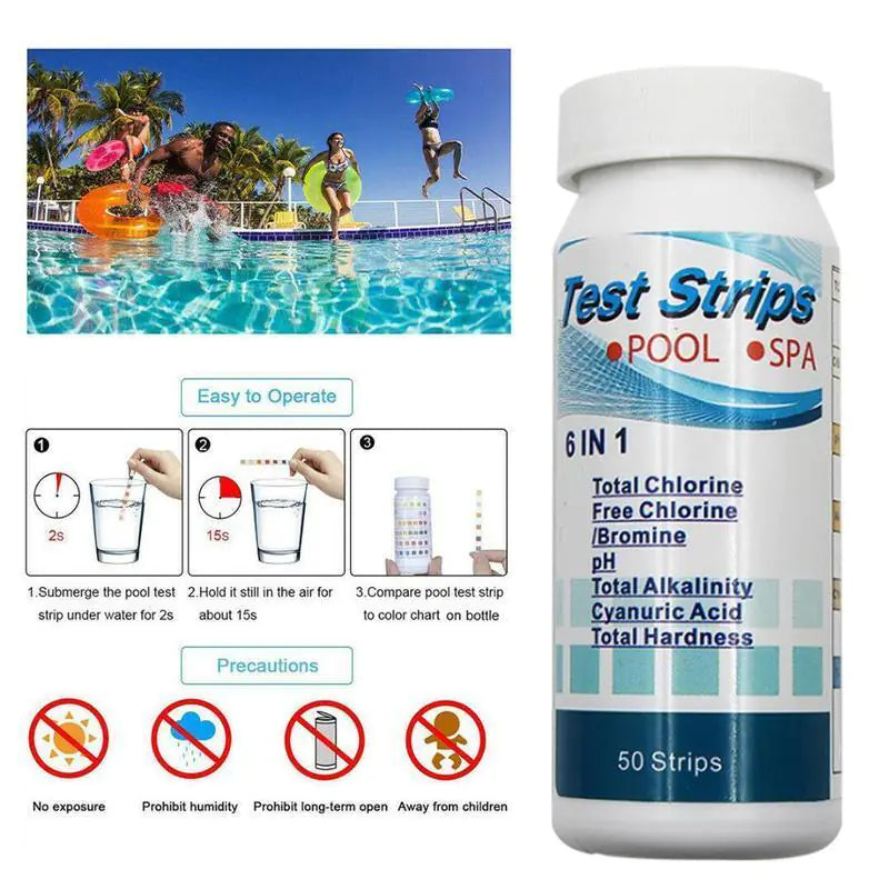 6 IN 1 Chlorine Dip Test Strips, Hot Tubs and Spas