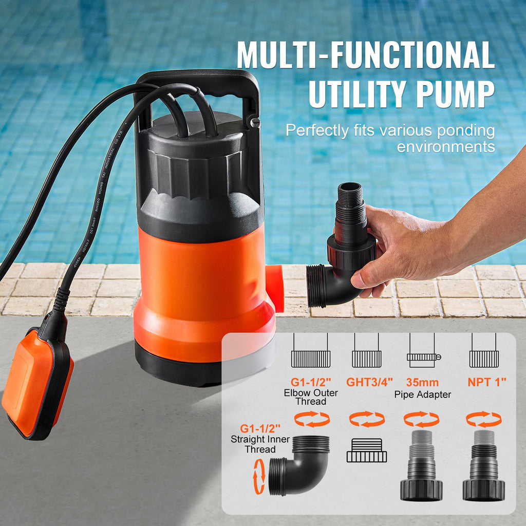 1 HP, 4000 GPH High Flow, 31 Ft Head, Sump Pump Submersible Water Pump Portable Utility Pump With 10 Ft Long Power Cord - Pool and Spa