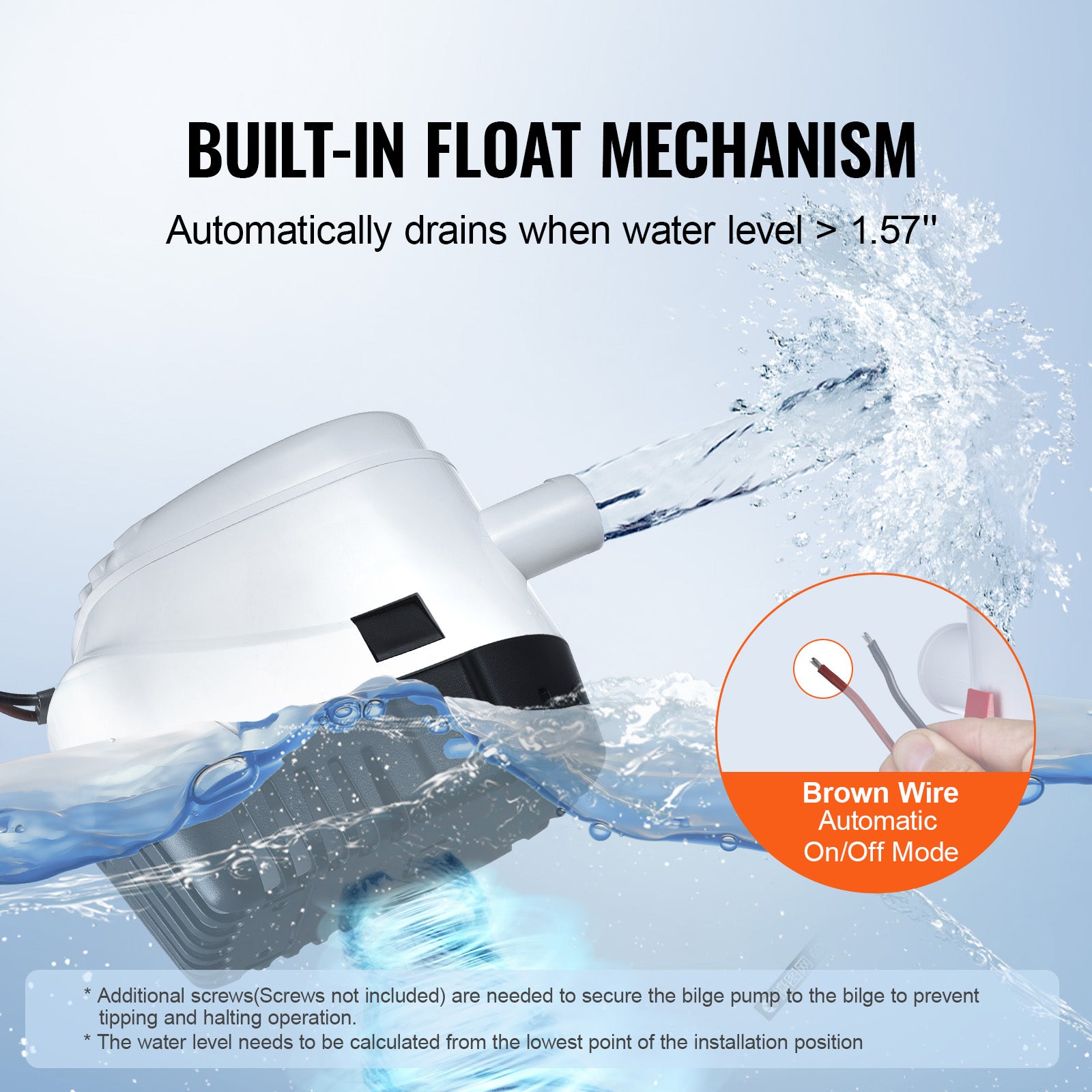 VEVOR Bilge Pump, 750GPH 12V Automatic Submersible Pump