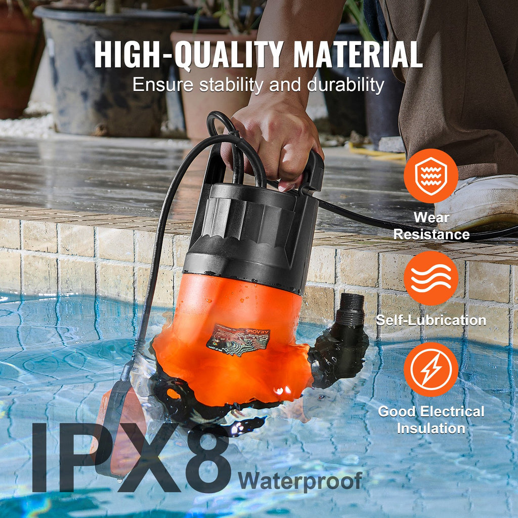 1 HP, 4000 GPH High Flow, 31 Ft Head, Sump Pump Submersible Water Pump Portable Utility Pump With 10 Ft Long Power Cord - Pool and Spa