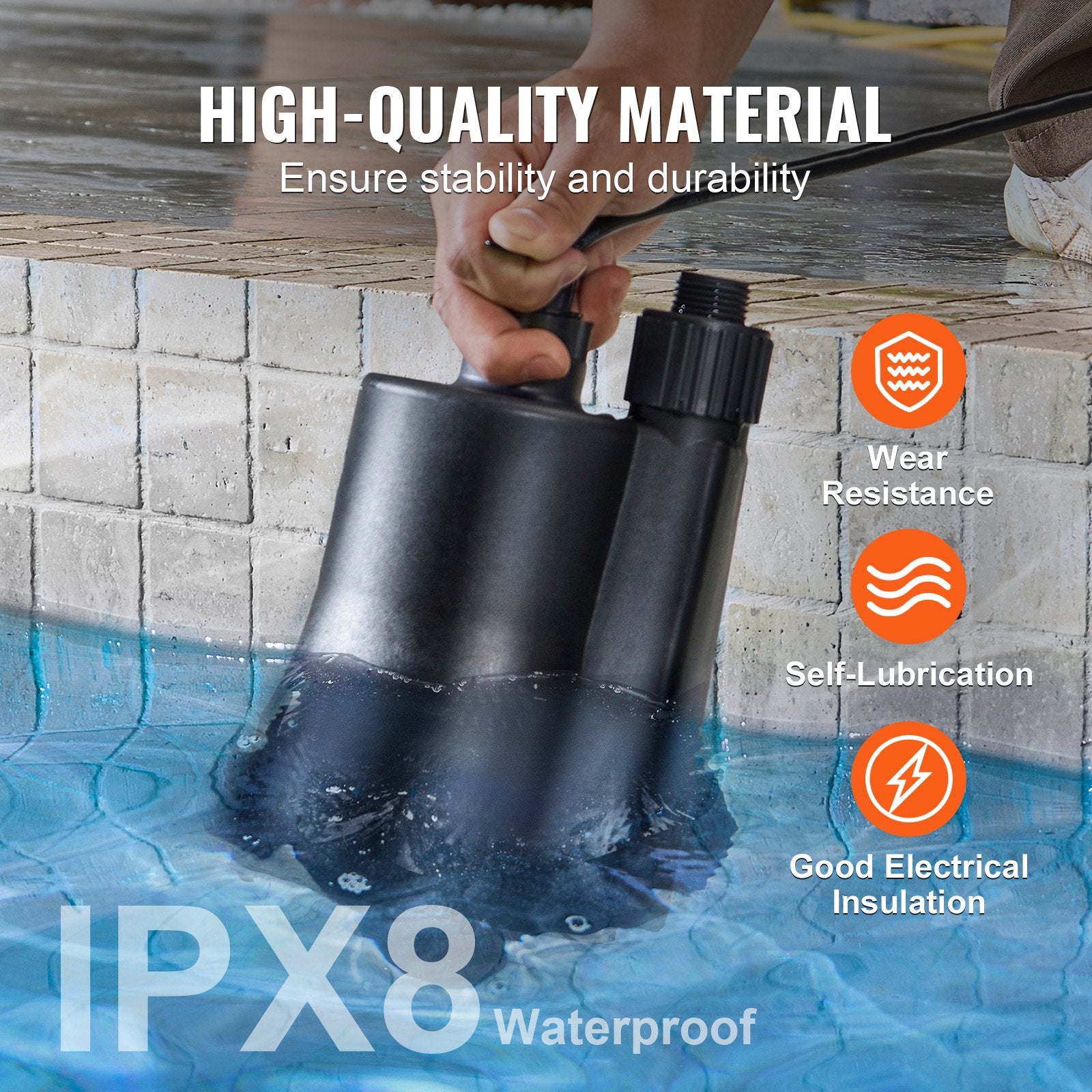 1/3 HP, 2450 GPH High Flow, 30 Ft Head, Sump Pump Submersible Water Pump for Hot Tubs and Pools