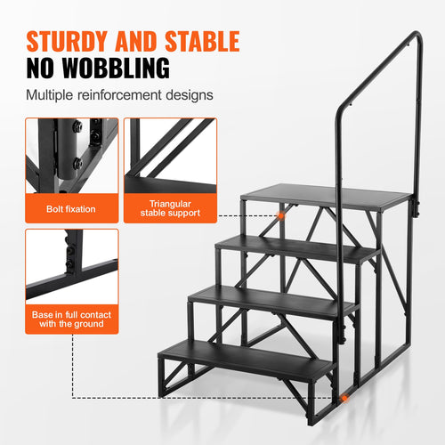 4-Step Thickened Carbon Steel, With Handrail, Non-Slip