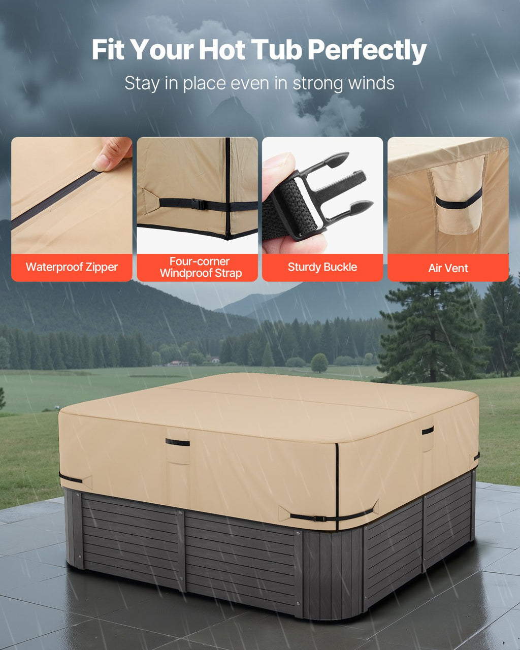 Outdoor Hot Tub Cover, 85 X 85 X 20 Inch Weatherproof And Waterproof Hot Tub Cover Protector