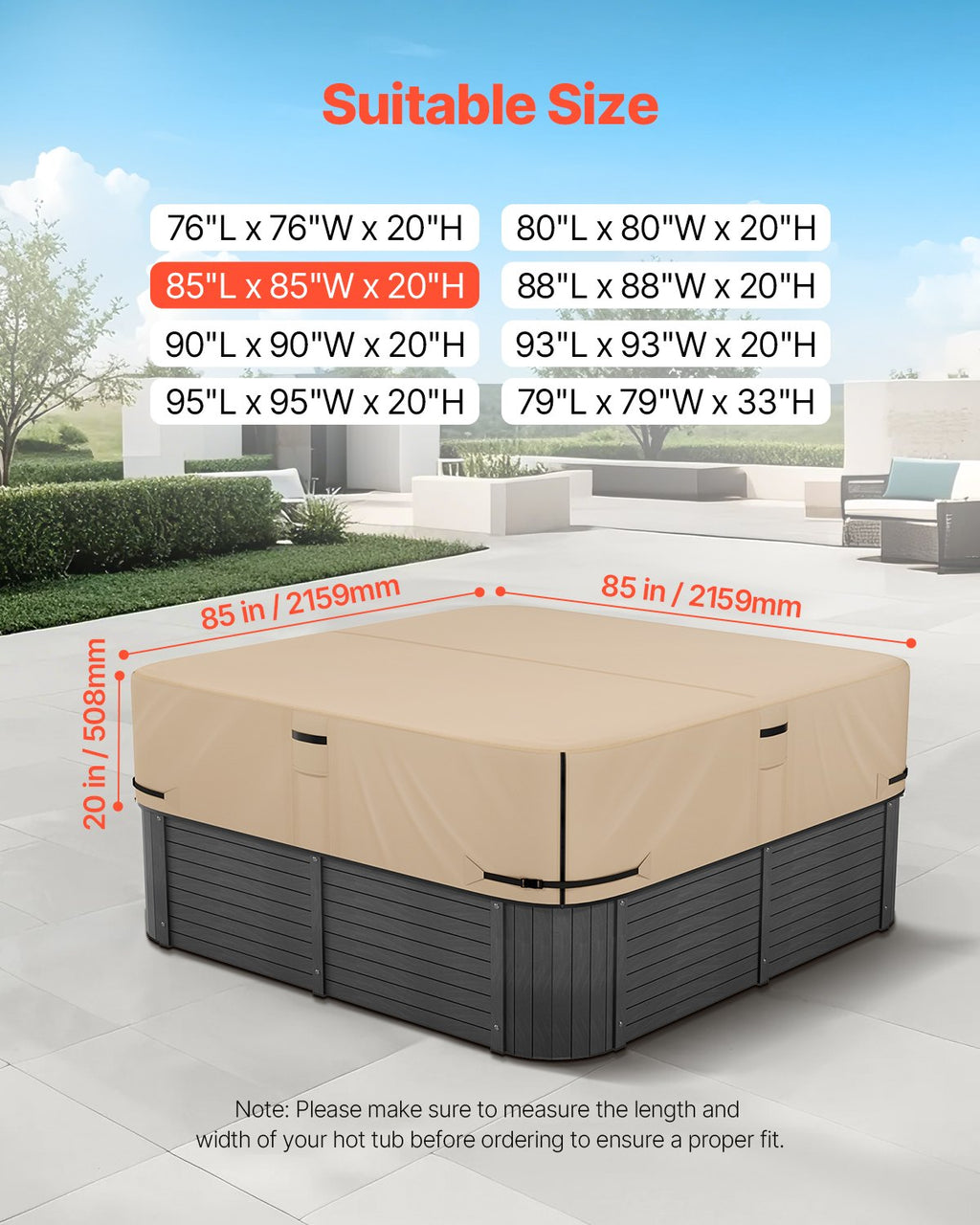 Outdoor Hot Tub Cover, 85 X 85 X 20 Inch Weatherproof And Waterproof Hot Tub Cover Protector