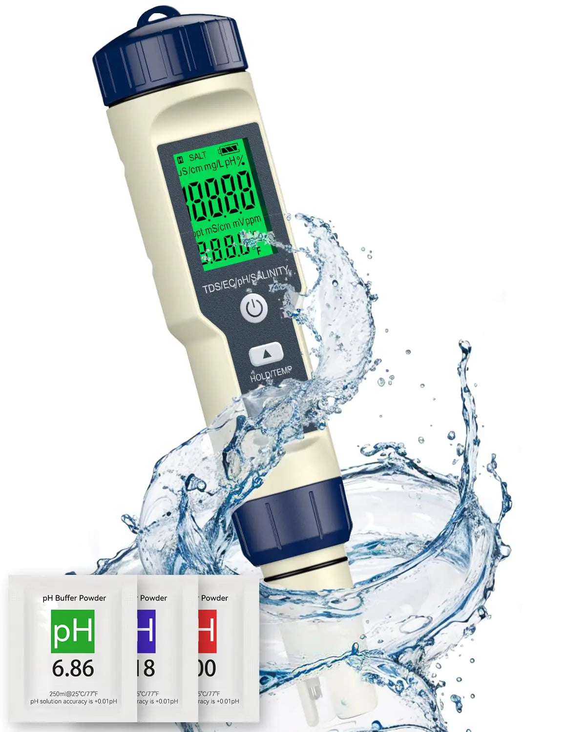 Pawfly Pool Salt Tester & pH Meter 5 in 1 pH Salinity TDS EC & Temperature Meter Digital Salinity Tester