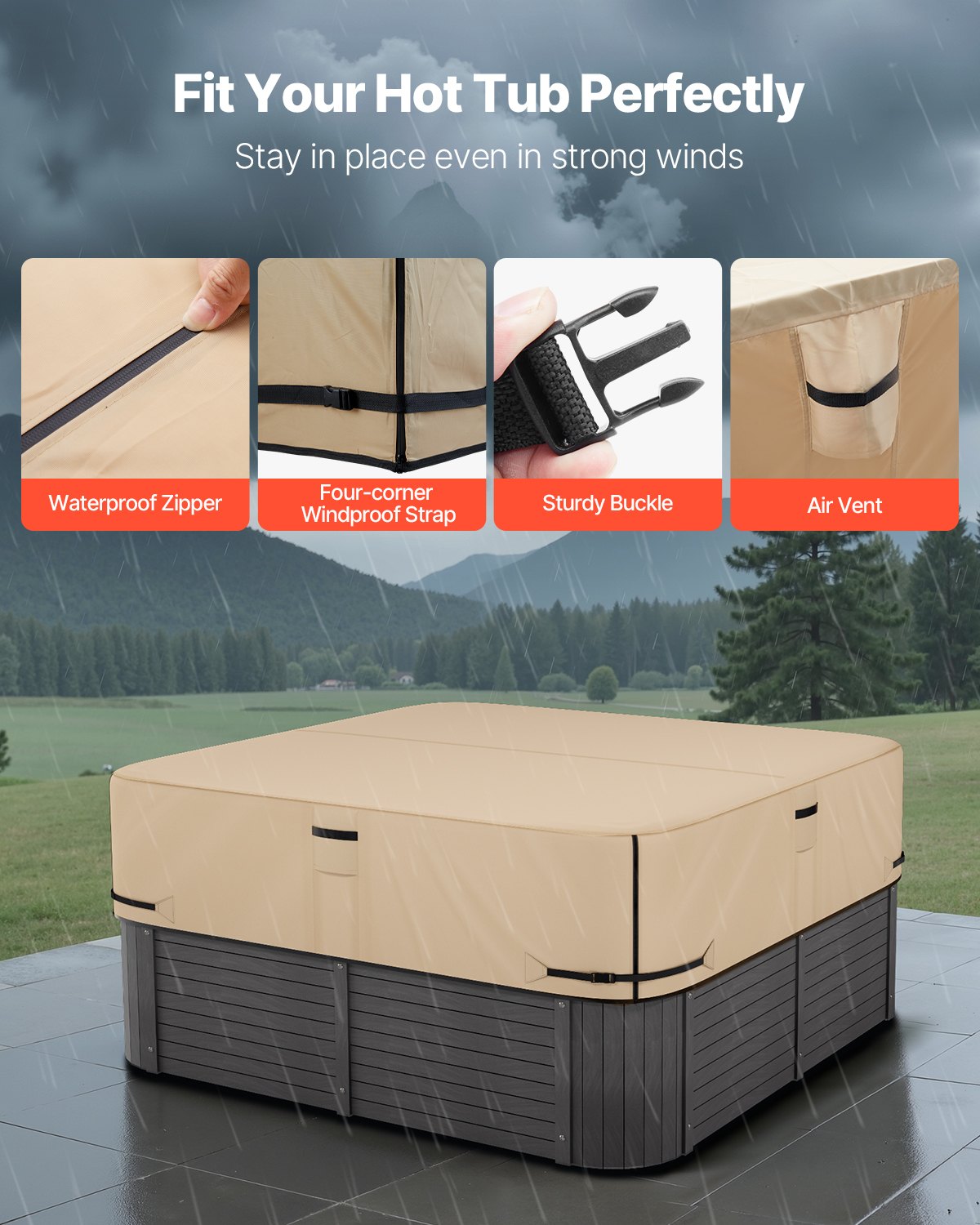 Outdoor Hot Tub Cover, 95 X 95 X 20 Inch Weatherproof And Waterproof Hot Tub Cover Protector