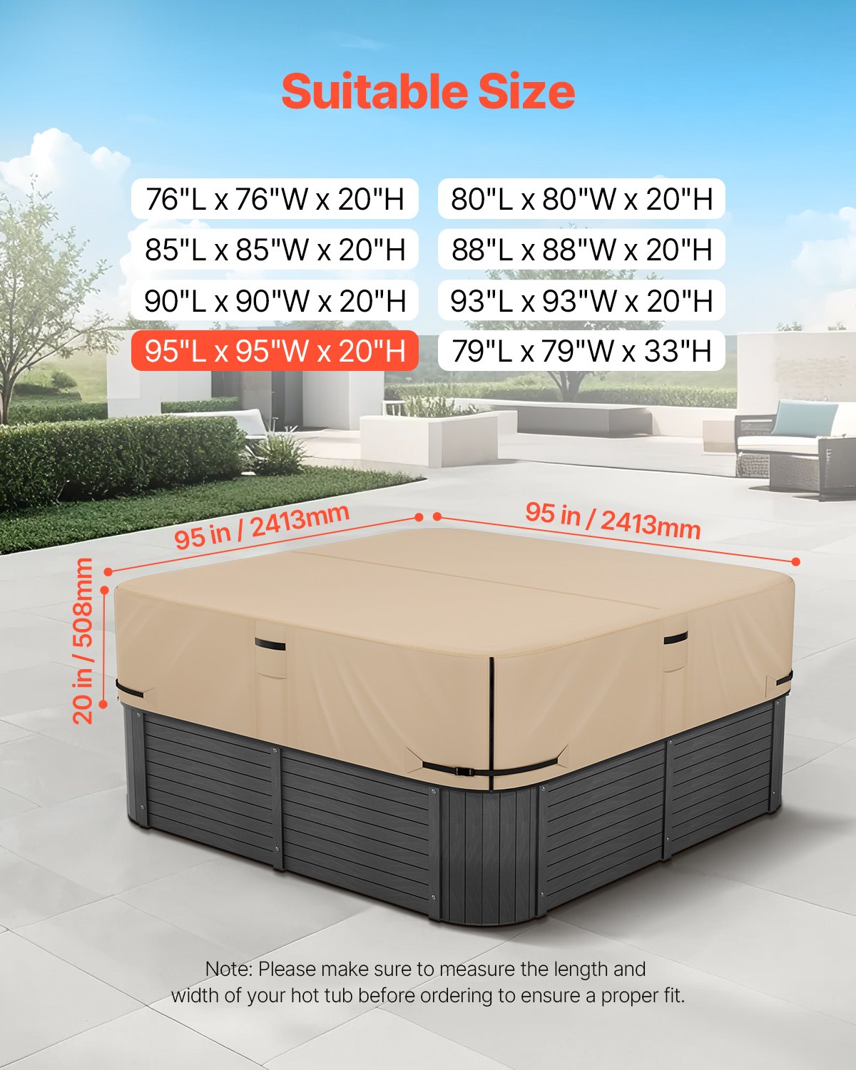 Outdoor Hot Tub Cover, 95 X 95 X 20 Inch Weatherproof And Waterproof Hot Tub Cover Protector