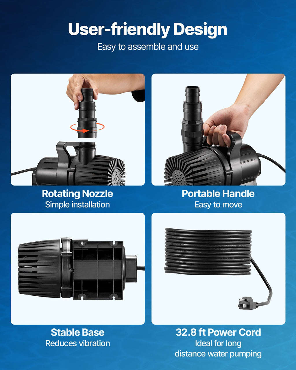 Submersible Water Pump, 280W 4500GPH, With 16.4 Ft Lift Height & 180° Adjustable Flow Direction