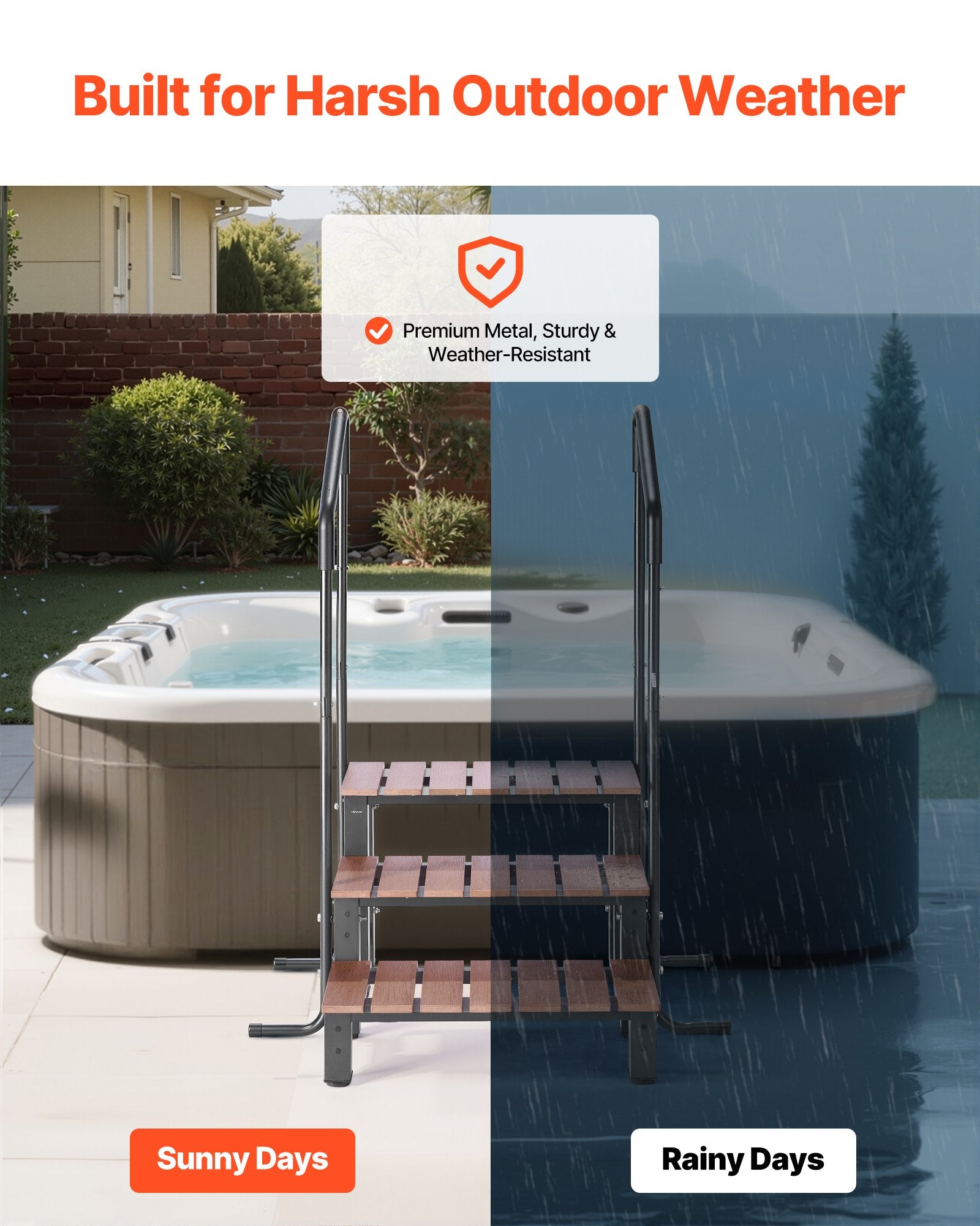 Hot Tub Steps With Handrail, 3-Step Spa Outdoor Stairs