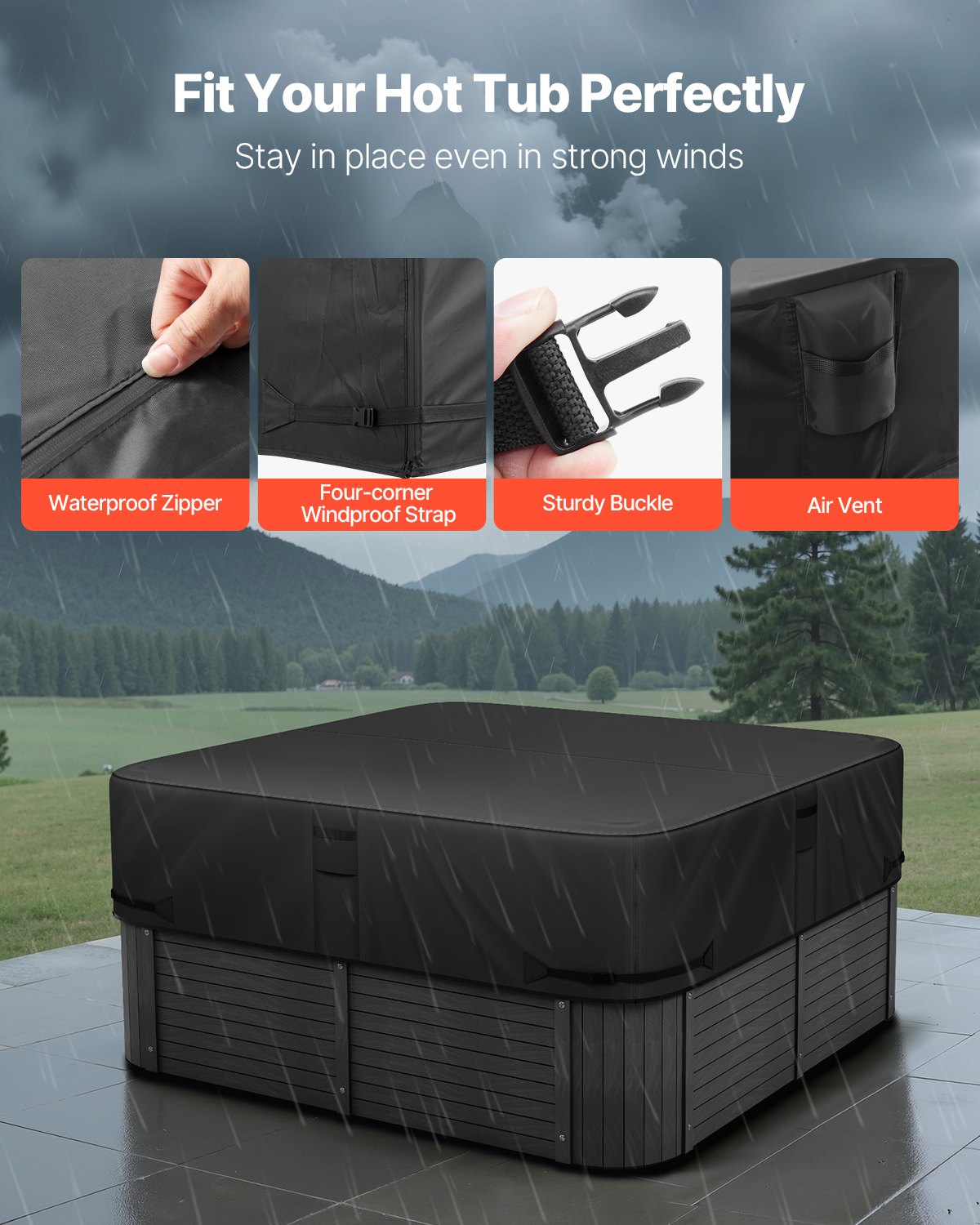 Outdoor Hot Tub Cover, 95 X 95 X 20 Inch Weatherproof And Waterproof Hot Tub Cover Protector